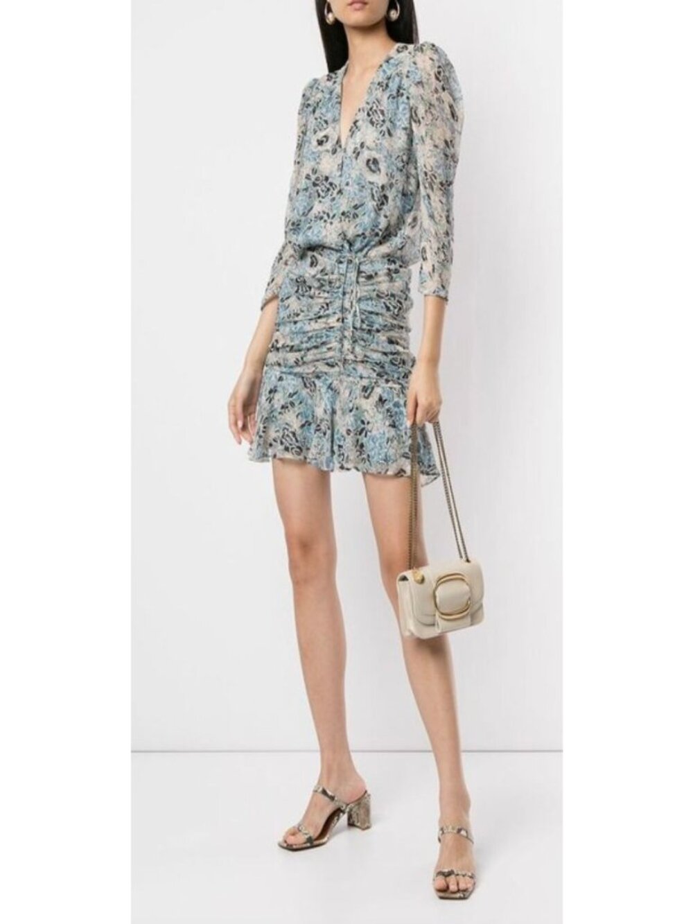 NWT Veronica Beard Blue Floral Silk 3/4 Sleeve Mini Dress Size US 4 $495 [jb]